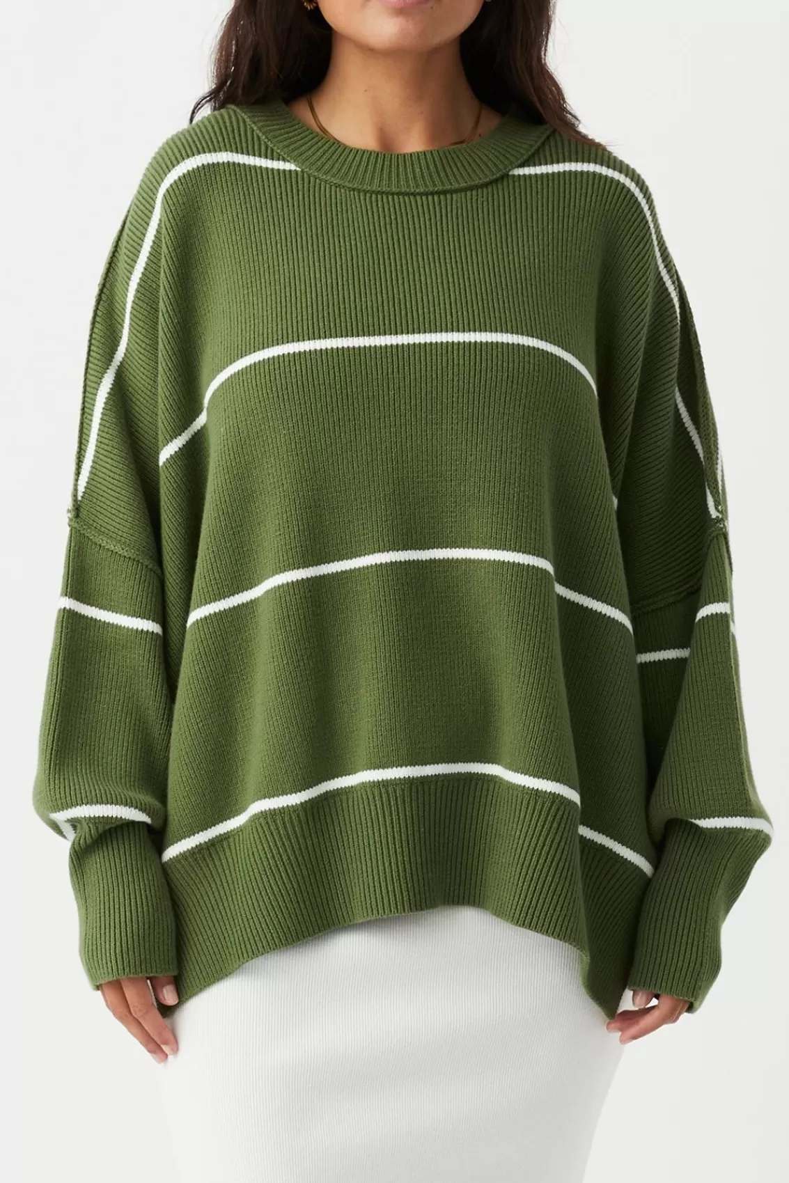 Women Arcaa Sweaters>Harper Stripe Organic Knit Sweater-Caper & Cream