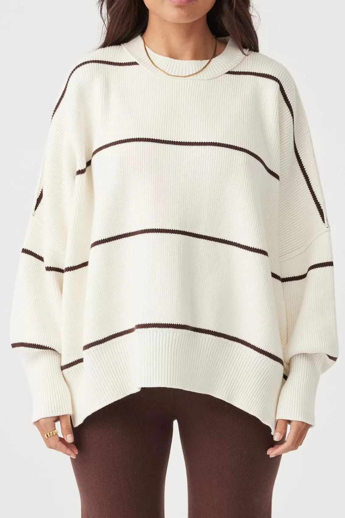 Women Arcaa Sweaters>Harper Stripe Organic Knit Sweater-Cream & Chocolate