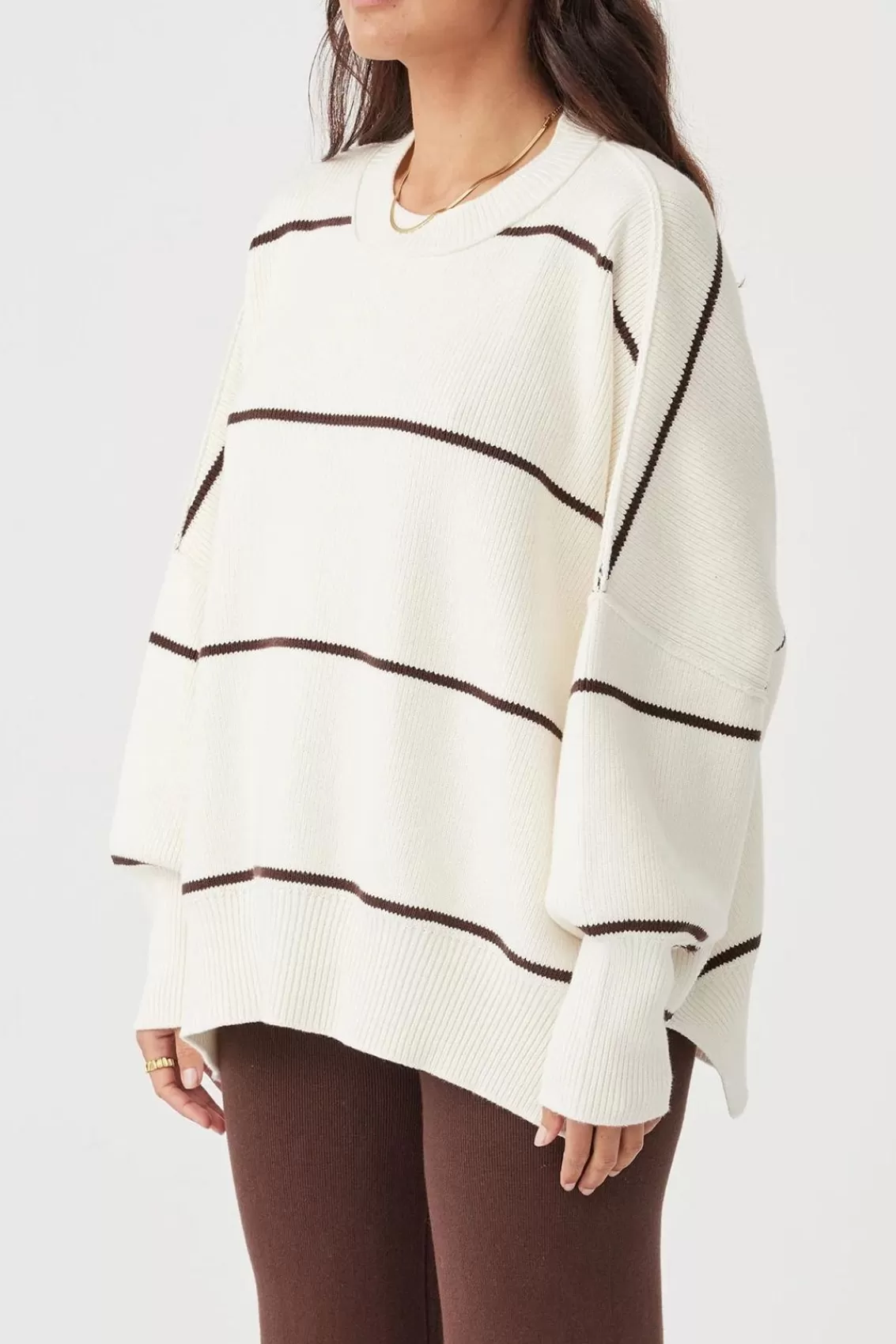 Women Arcaa Sweaters>Harper Stripe Organic Knit Sweater-Cream & Chocolate