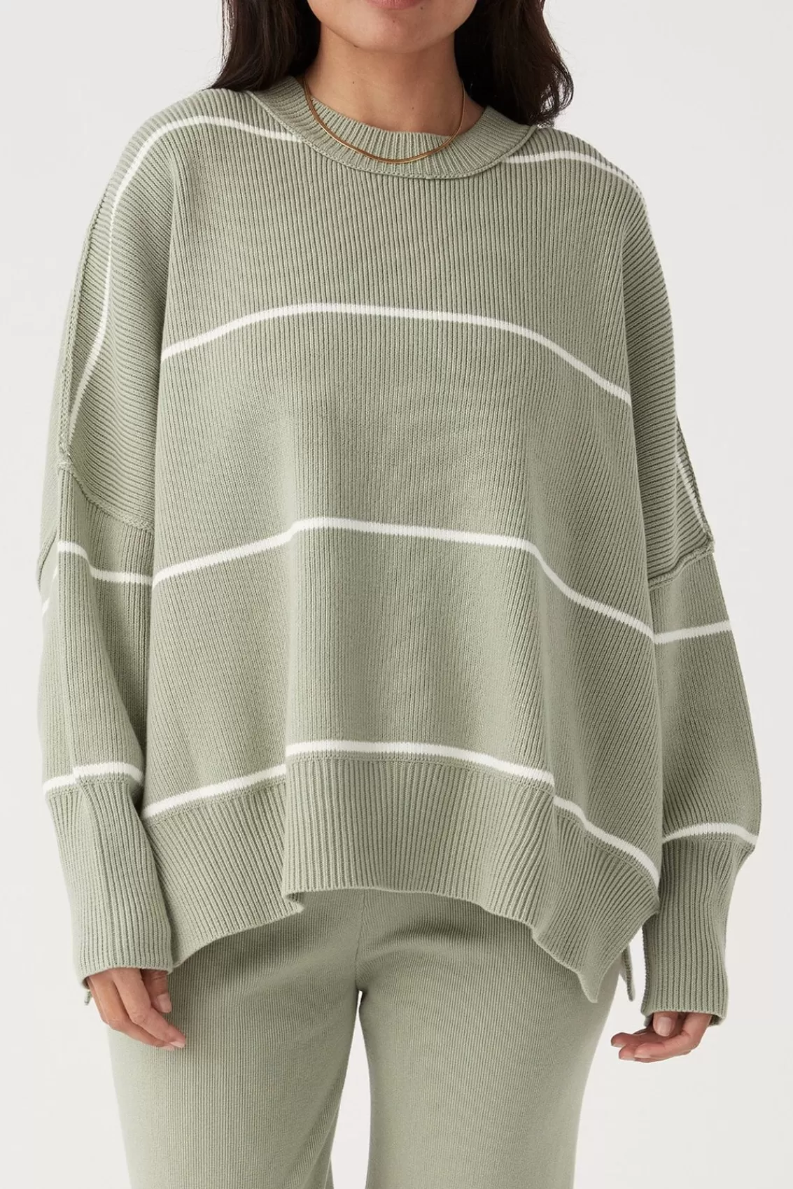 Women Arcaa Sweaters>Harper Stripe Organic Knit Sweater-Sage & Cream