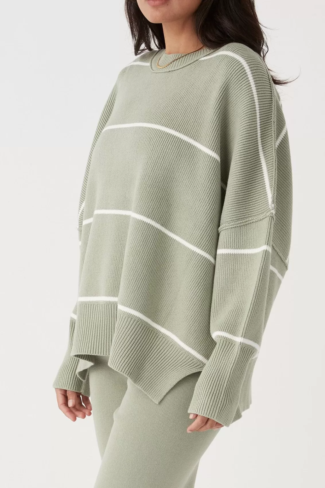 Women Arcaa Sweaters>Harper Stripe Organic Knit Sweater-Sage & Cream