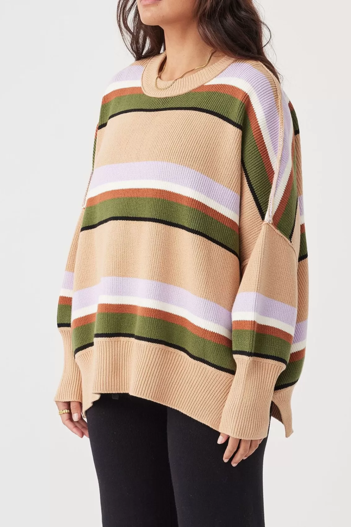 Women Arcaa Sweaters>Harper Stripe Sweater-Honey, Lilac & Cream