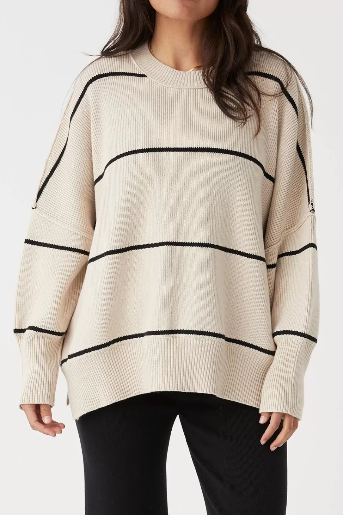 Women Arcaa Sweaters>Harper Stripe Sweater-Sand & Black