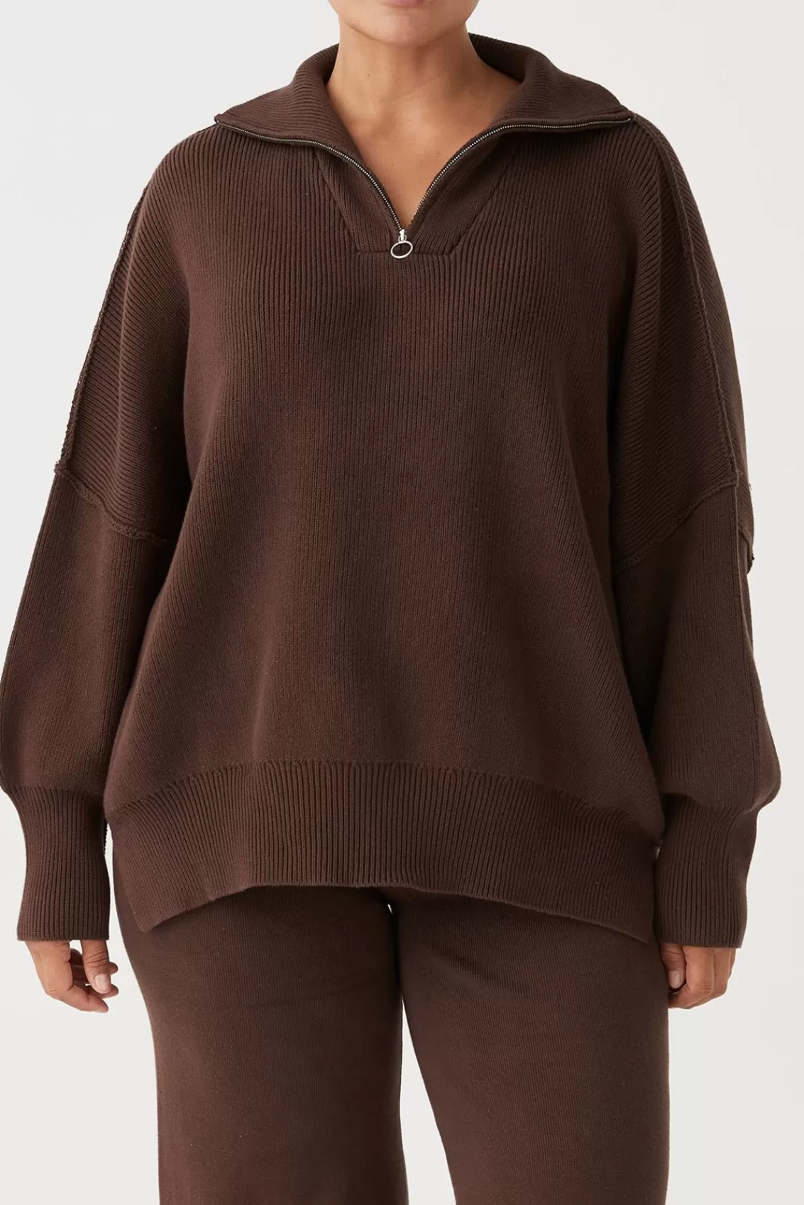 Women Arcaa Sweaters>London Zip Sweater-Chocolate