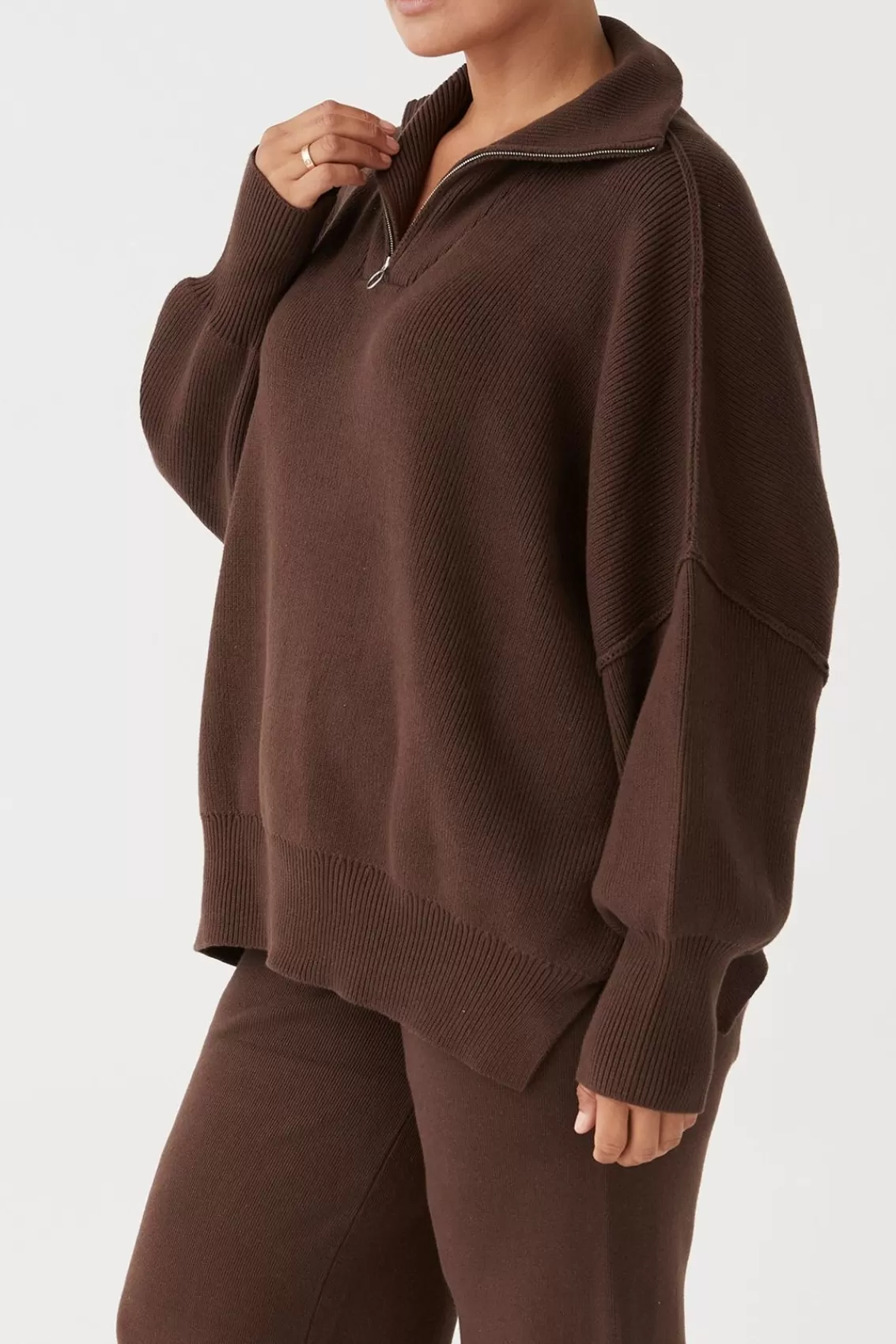 Women Arcaa Sweaters>London Zip Sweater-Chocolate