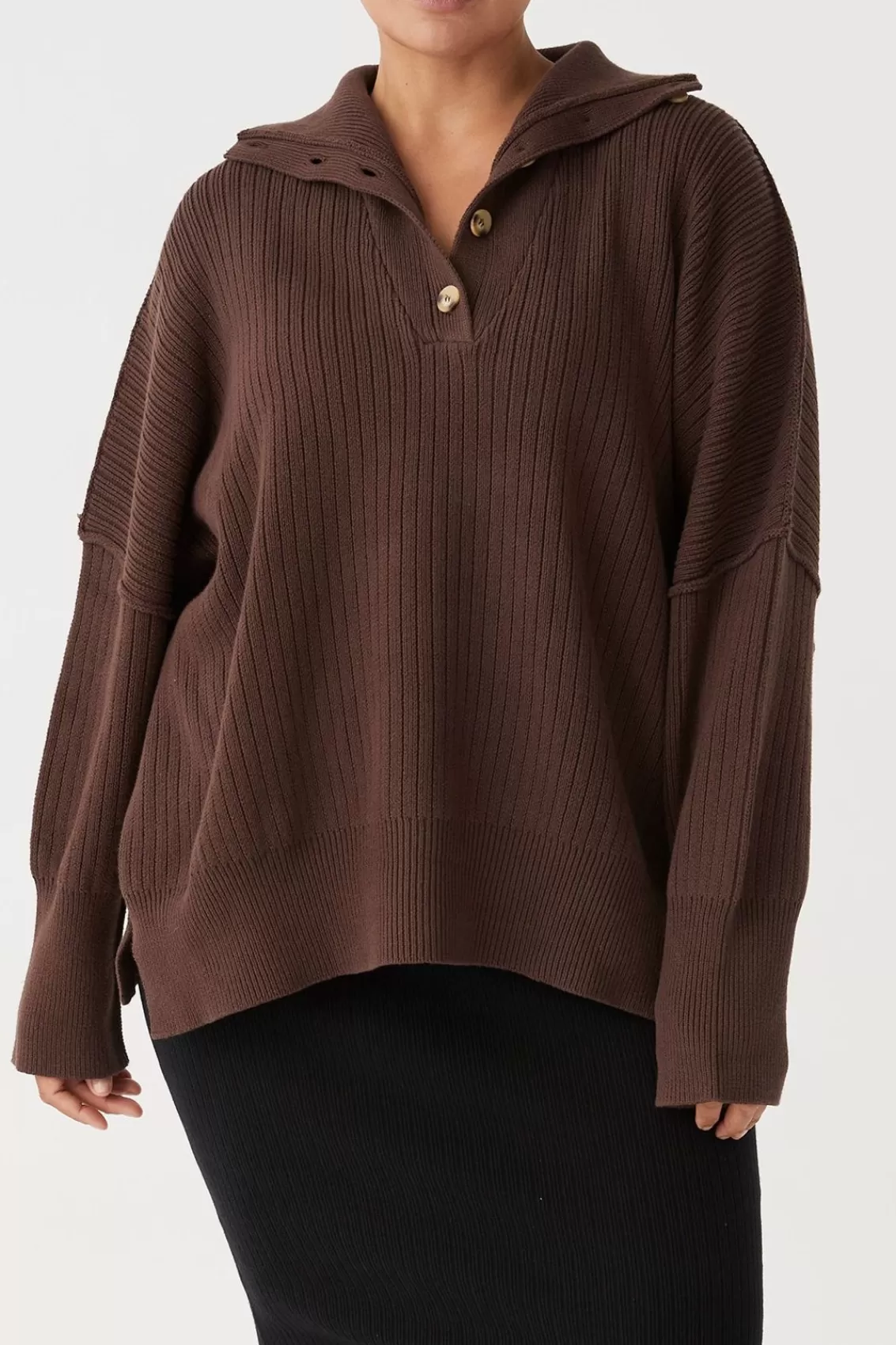 Women Arcaa Sweaters>Margo Button Up Sweater-Chocolate