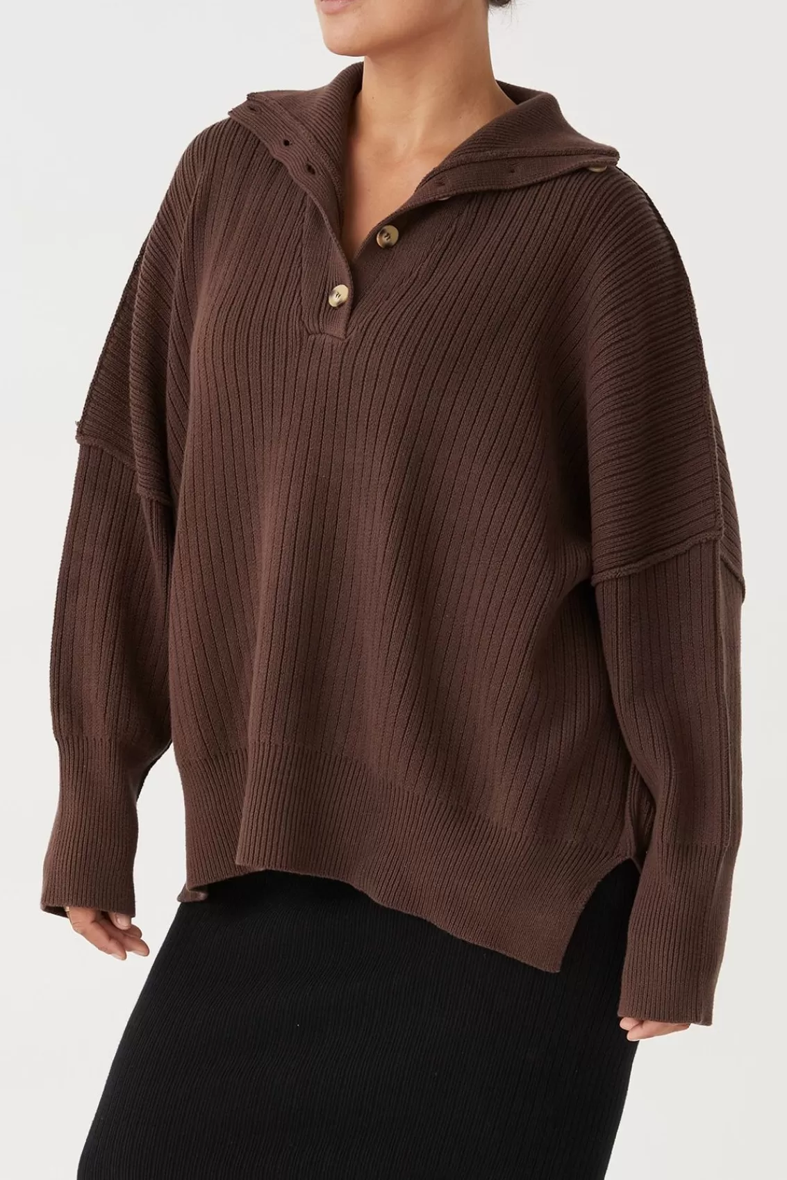 Women Arcaa Sweaters>Margo Button Up Sweater-Chocolate