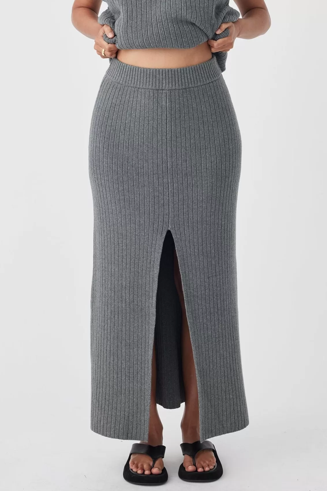 Women Arcaa Knitwear>Maya Skirt-Dark Grey Marle