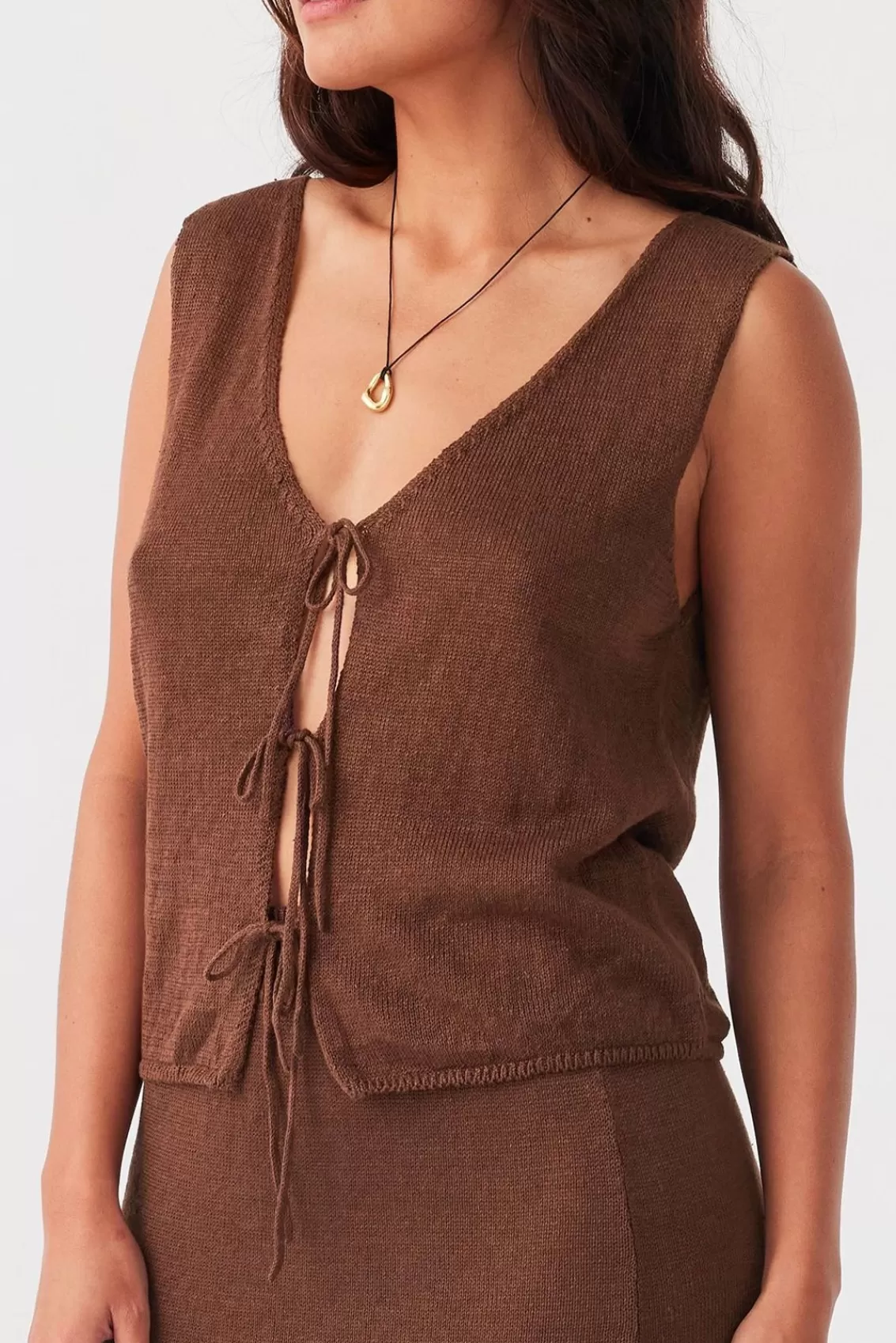 Women Arcaa Lightweight Knitwear>Pearla Vest-Chocolate