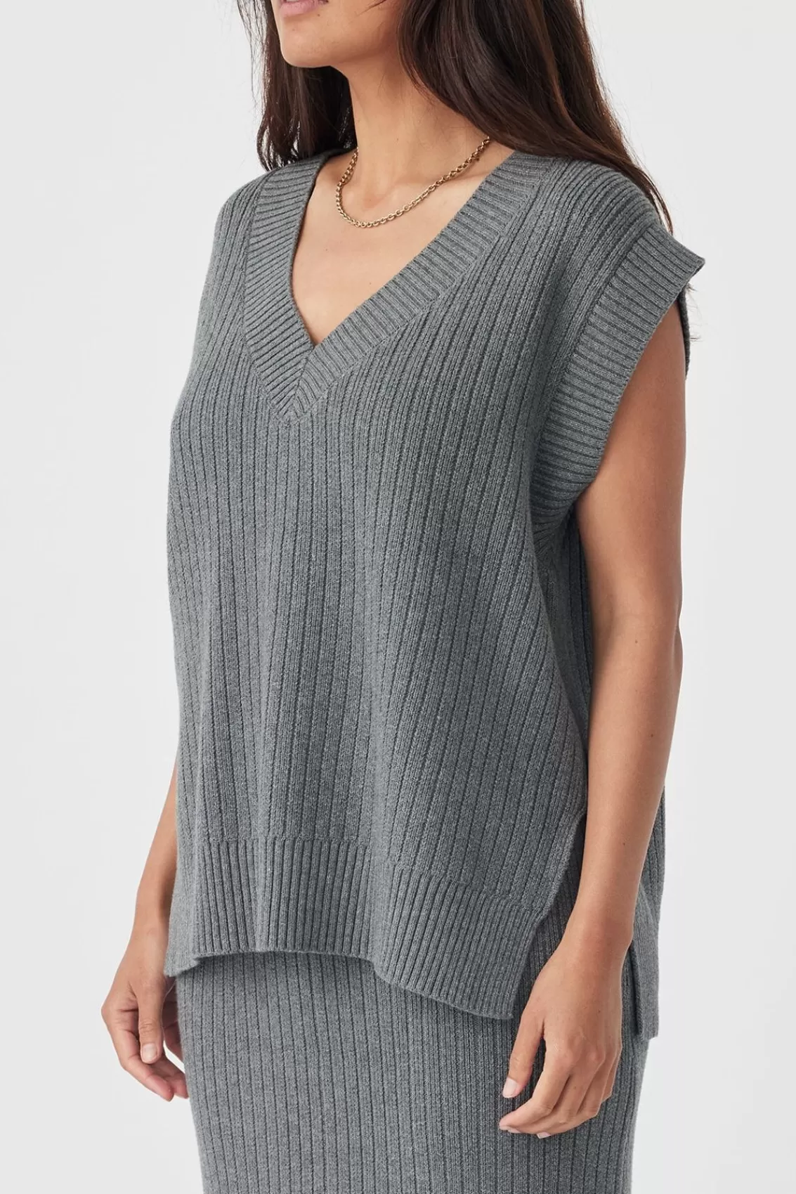 Women Arcaa Sweaters>Vera Vest-Dark Grey Marle